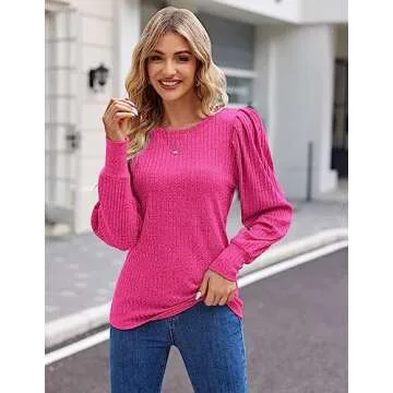 Stylish HOTOUCH Women's Knit Sweater with Lantern Sleeves