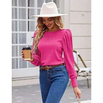 Stylish HOTOUCH Women's Knit Sweater with Lantern Sleeves