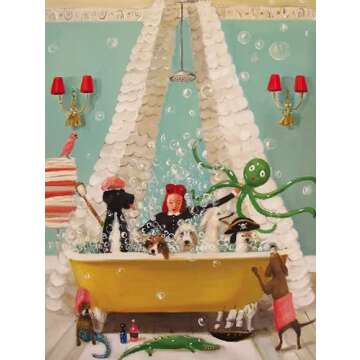 New York Puzzle Company - Janet Hill Bubble Bath - 1000 Piece Jigsaw Puzzle for Family Game Nights b...