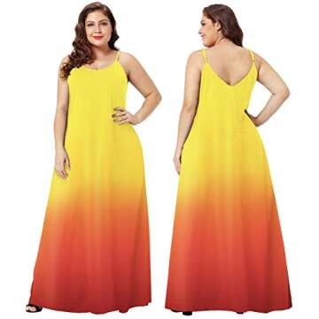 Wolddress Womens 2025 Casual Sleeveless Sundress Plus Size Loose Plain Long Summer Beach Maxi Dress with Pockets Gradient-Yellow Orange M
