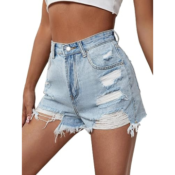 Floerns Women's High Waisted Distressed Denim Shorts