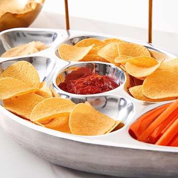 Football Tailgate Superbowl Serving Bowl Silver Brass Snack, Candy & Salad Bowl, Chip n Dip American Sports Decorative Centerpiece Serving Platter for Nuts, Salsas, Food, Serveware Decor Entertaining