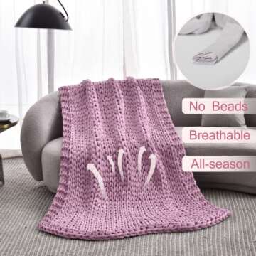 Alzoear Chunky Knitted Weighted Blanket Handmade Cotton Throw Blankets for Sleep Home Décor Filler Free Cozy for Bed Sofa(Light Purple,47''x60''-15lbs)