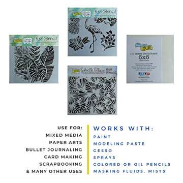 3 Mixed Media Stencils - Tropical, Flamingo, Pineapple, Palm Frond, Leaf Theme - for Journaling, Scr...