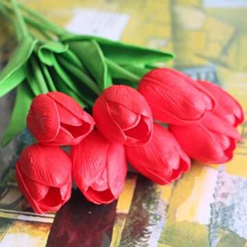 SHINE-CO LIGHTING Artificial Tulips 10Pcs Real Touch Fake Tulips PU Flower Arrangement Bouquets for ...