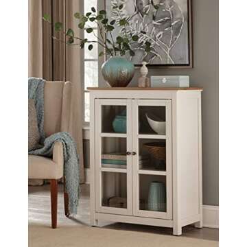 Savannah Pie Safe Cabinet with 2 Glass Doors, Ivory w/ Natural Wood Top | Coastal, Farmhouse Living ...