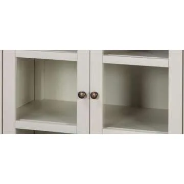 Savannah Pie Safe Cabinet with 2 Glass Doors, Ivory w/ Natural Wood Top | Coastal, Farmhouse Living Room Storage | Pine, Composite Wood | Wipe Clean |30"W x 16"D x 40"H