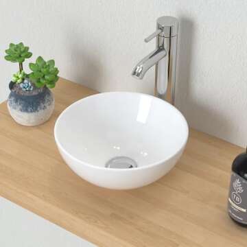 J-FAMILY 11'' Small Vessel Sink Bowl Bathroom Above Counter Vanity Sink Round White Ceramic Small La...