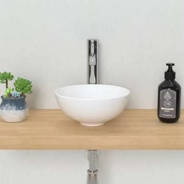 J-FAMILY 11'' Small Vessel Sink Bowl Bathroom Above Counter Vanity Sink Round White Ceramic Small Lavatory Wash Hand Basin
