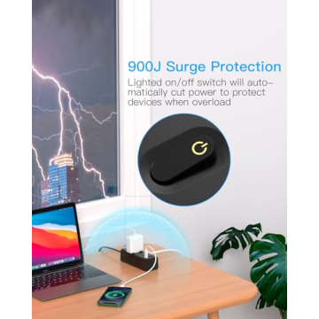 Compact 1Ft Flat Plug Power Strip with USB Ports