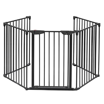Bonnlo 120 Inches Wide Configurable Baby Gate Fireplace Safety Fence/Guard Adjustable 5-Panel Metal ...