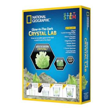 NATIONAL GEOGRAPHIC Glow-in-the-Dark Crystal Growing Lab - DIY Crystal Creation - Includes Real Fluorite Crystal Specimen