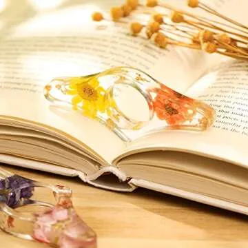 2 Pieces Dried Flower Resin Book Page Holder Transparent Thumb Ring Handmade Personalized Bookmark Reading Accessories for Teachers Book Lovers Literary (Stylish Style)