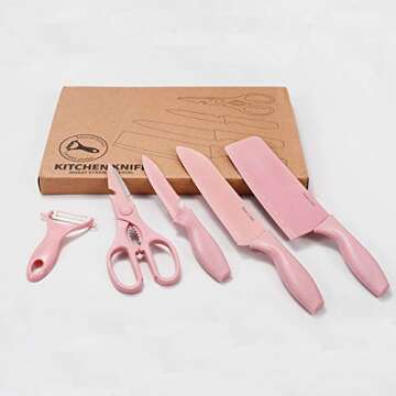 Neal LINK pink knife set with block-knife set pink kitchen accessories-knives set for Kitchen Peeler