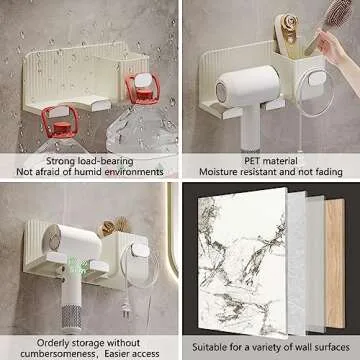 DASITON Hair Dryer Holder Wall Mounted,Hair Dryer Holder,Bathroom Blow Dryer Stand Storage,Vanity Organizer for Accessories,Towel Rack,Makeup,Curling Irons,and Toiletries（Clear Green）