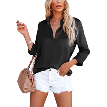 Diosun Womens V Neck Button Down Shirts - Chic Office Casual Tops