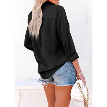 Diosun Womens V Neck Button Down Shirts - Chic Office Casual Tops