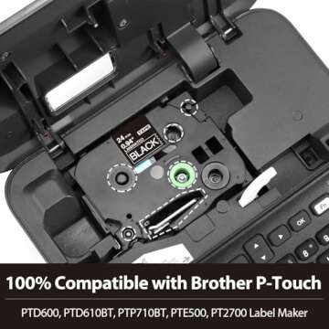 Label KINGDOM TZe-355 24mm Black Label Tape Replacement for Brother TZe355 1 Inch White on Black TZe...