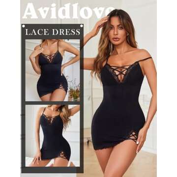 Avidlove Sexy Babydoll Nightgown with Lace V-Neck Design