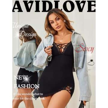 Avidlove Sexy Babydoll Nightgown with Lace V-Neck Design