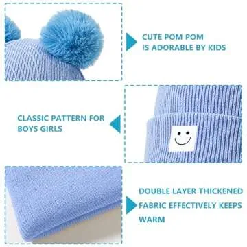 Baby Beanie Hat Toddler Infant Winter Knitted Hat Kids Soft Warm Pom Pom Beanie Cap for Boys Girls (0-6 Months, Blue)