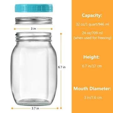 Versatile 32 oz Wide Mouth Mason Jars - 4 Pack