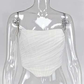 Women's Vintage Strapless Open Back Boned Mesh Bustier Zip Back Corset Bodyshaper Crop Top (White, 12-14)