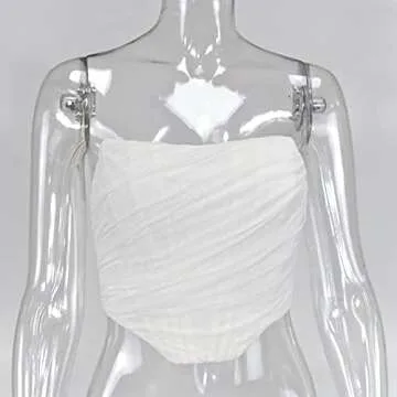 Women's Vintage Strapless Open Back Boned Mesh Bustier Zip Back Corset Bodyshaper Crop Top (White, 12-14)