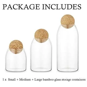 3Pcs/Set Glass Food Storage Jars with Wood Lid Ball, Bamboo Glass Storage Containers with Good Sealing, Different Sizes Coffee Container for Kitchen Counter, Pantry, Tea, Sugar, Flour
