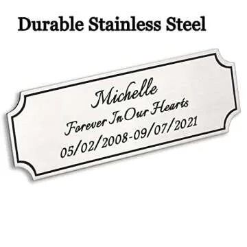 3"W x 1"H, Custom Elegant Engraved Plate, Personalized Memorial Name Plate for Trophy, Frames, Urn, Brass or Stainless Steel Laser Engraved Plaque with Adhesive Backing or Screws (Silver, Gold)