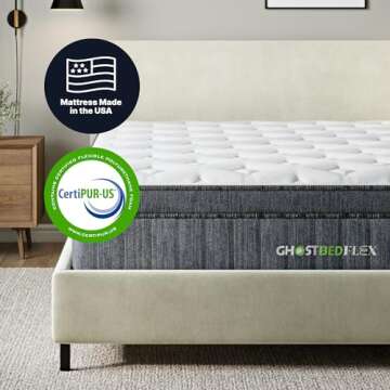 GhostBed Flex 13 Inch Memory Foam & Innerspring Hybrid Mattress, Medium Feel, Made in The USA, Queen