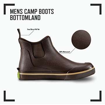 Gator Waders Mens Camp Boots, Brown, Size 11 - Ankle High Waterproof Shoes for Rain and Mud, Fishing, Hunting, and Camp Wear
