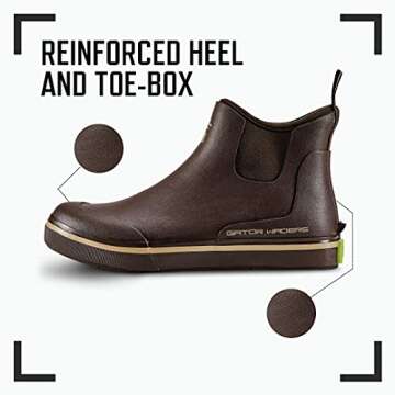 Gator Waders Mens Camp Boots, Brown, Size 11 - Ankle High Waterproof Shoes for Rain and Mud, Fishing, Hunting, and Camp Wear