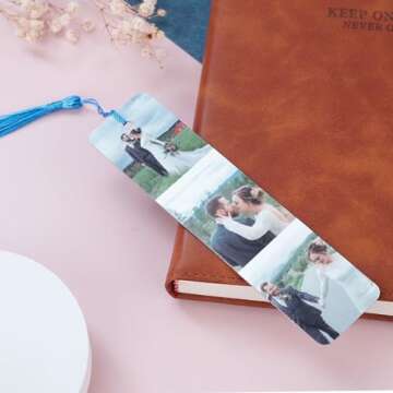 Personalized Master Metal Book Mark with Tassel Custom Engraved Photo Color Picture Bookmark for Girlfriend Boyfriend Book Worms Birthdays Christmas Valentine's Day Gift
