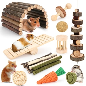YIXUND Hamster Toys Set with 12 Chew Toys for Small Pets