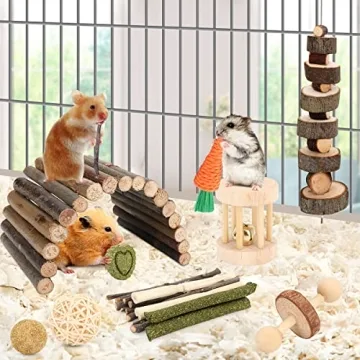 YIXUND Hamster Toys Set with 12 Chew Toys for Small Pets