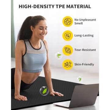 CAMBIVO Large Yoga Mat (6'x 4'), Extra Wide Workout Mat for Men and Women, 1/3 &1/4 Thick Exercise Fitness TPE Mat for Home Gym, Yoga, Pilates, Workout (Black),6mm