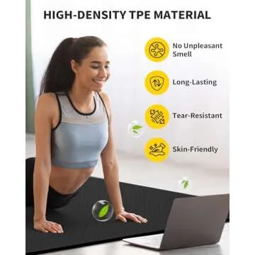 CAMBIVO Large Yoga Mat (6'x 4'), Extra Wide Workout Mat for Men and Women, 1/3 &1/4 Thick Exercise Fitness TPE Mat for Home Gym, Yoga, Pilates, Workout (Black),6mm