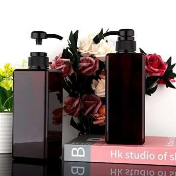 Pump Bottle Dispenser 22oz/650ml Jansburg 2Pack Refillable Square Plastic Lotion Dispenser Empty Lotion Pump Bottle for Essential Oil Lotion, Shampoo, Bathroom Travel Amber