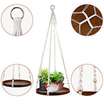 E-Know Macrame Plant Hanger - 2 Set Indoor Hanging Planter Shelf - Handmade Cotton Hanger with Wood ...