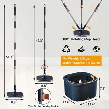 Flat Floor Mop and Bucket System Set with Wringer, Spin Mop and Bucket Separate Clean and Dirty Water with Self Separation for Hardwood, Laminate, Tile, Floor Cleaning, Wet and Dry Use, Navy Blue
