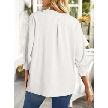 Dokotoo Womens Summer Tops 2025 Fashion V Neck Short Sleeve Shirts Business Casual Outfits 3/4 Sleeve Tops Dressy Blouses Plus Size Tops Tunics Tops Loose Fit White Blouses for Women's Clothing M