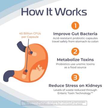 Renadyl Kidney Probiotic Supplement | Urea, Creatinine, & Uric Acid Support | 45 Billion CFUs | Clinically Tested, Non-GMO, & Made in USA, 180 Capsules (3 Bottles, 3 Month Supply)