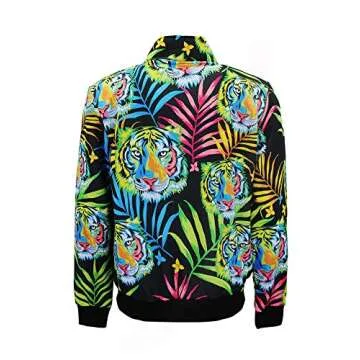 Men's Neon Jungle Tiger Track Suits 2 Piece Sweatsuit Set ST802 - Black - Small - V-C31
