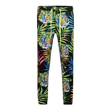 Men's Neon Jungle Tiger Track Suits 2 Piece Sweatsuit Set ST802 - Black - Small - V-C31