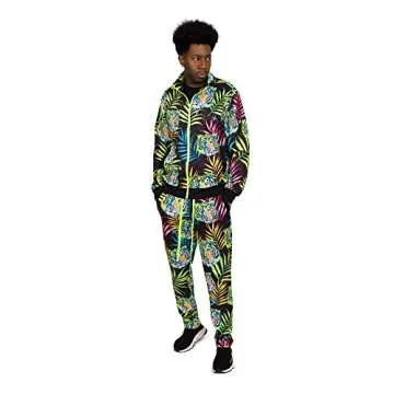 Men's Neon Jungle Tiger Track Suits 2 Piece Sweatsuit Set ST802 - Black - Small - V-C31
