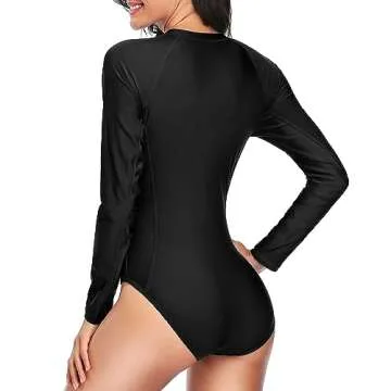Daci Women Black-3 Rash Guard Long Sleeve One Piece Swimsuit Zipper Surfing Bathing Suit UPF 50 L