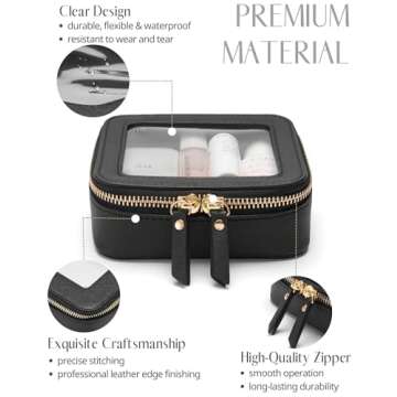 Mini Clear Black Makeup Bag - Cute Square Cosmetic Pouch for Travel with Zipper - For Women & Girls