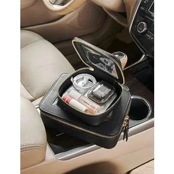 Mini Clear Black Makeup Bag - Cute Square Cosmetic Pouch for Travel with Zipper - For Women & Girls