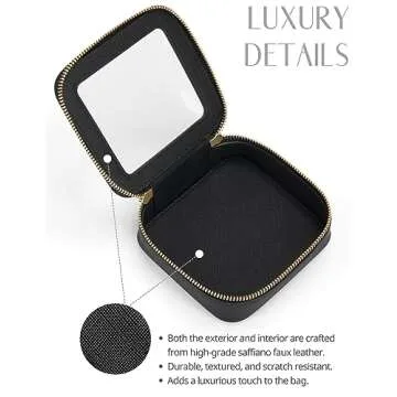 Mini Clear Black Makeup Bag - Cute Square Cosmetic Pouch for Travel with Zipper - For Women & Girls